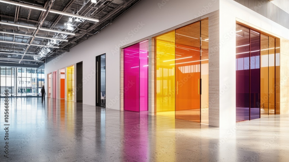Poster innovative data center architecture a sleek design experience with colorful glass elements