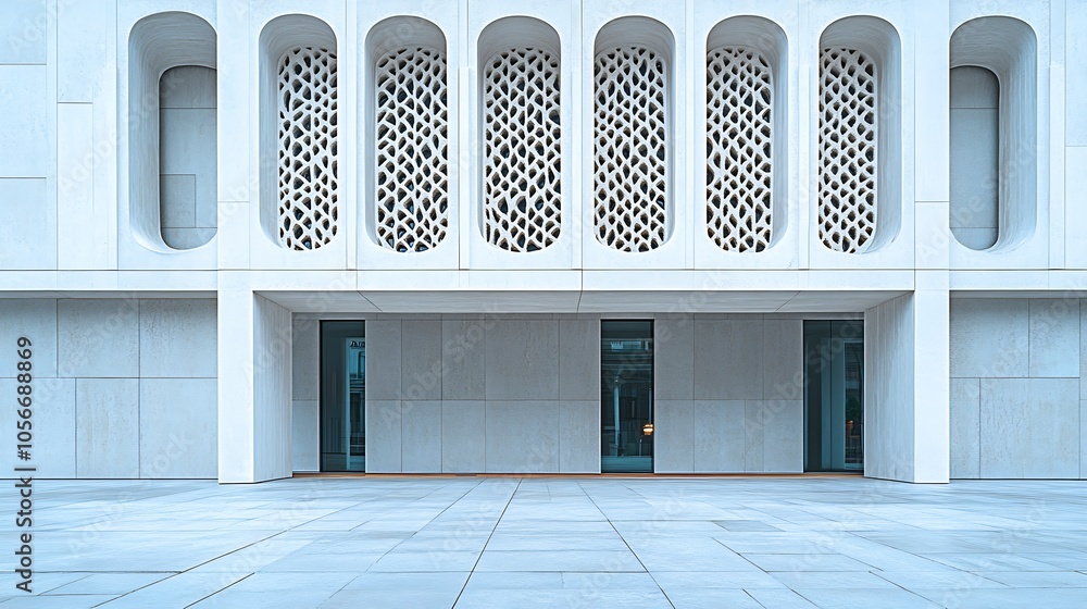 Aufkleber Modern Architectural Facade with Unique Geometric Patterns and Minimalist Design Elements Enhancing Aesthetic : Generative AI