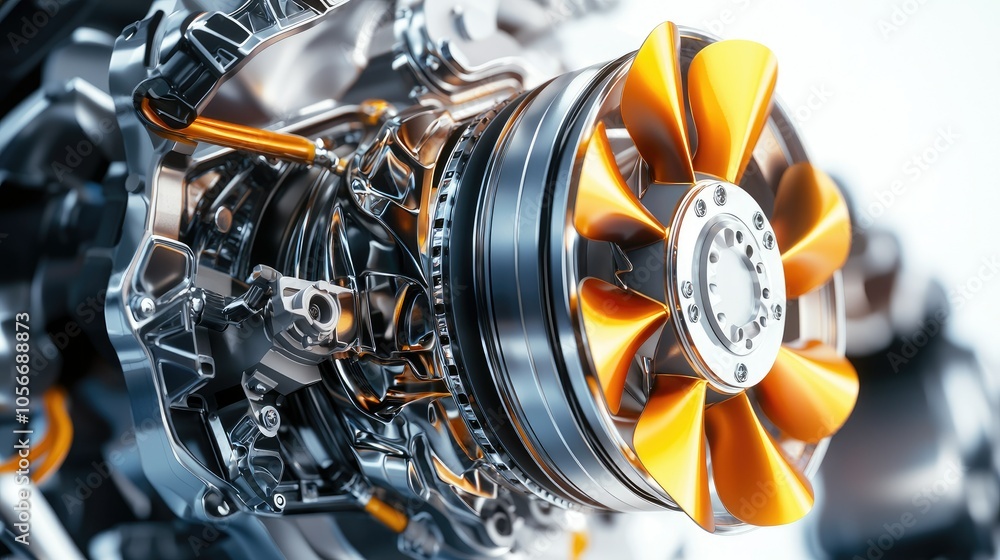 Poster detailed view of an ice engine turbocharger highlighting precision engineering and design features