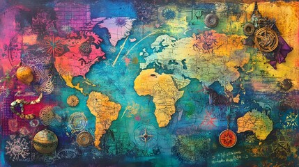Dream to travel around the world. Mixed media. 