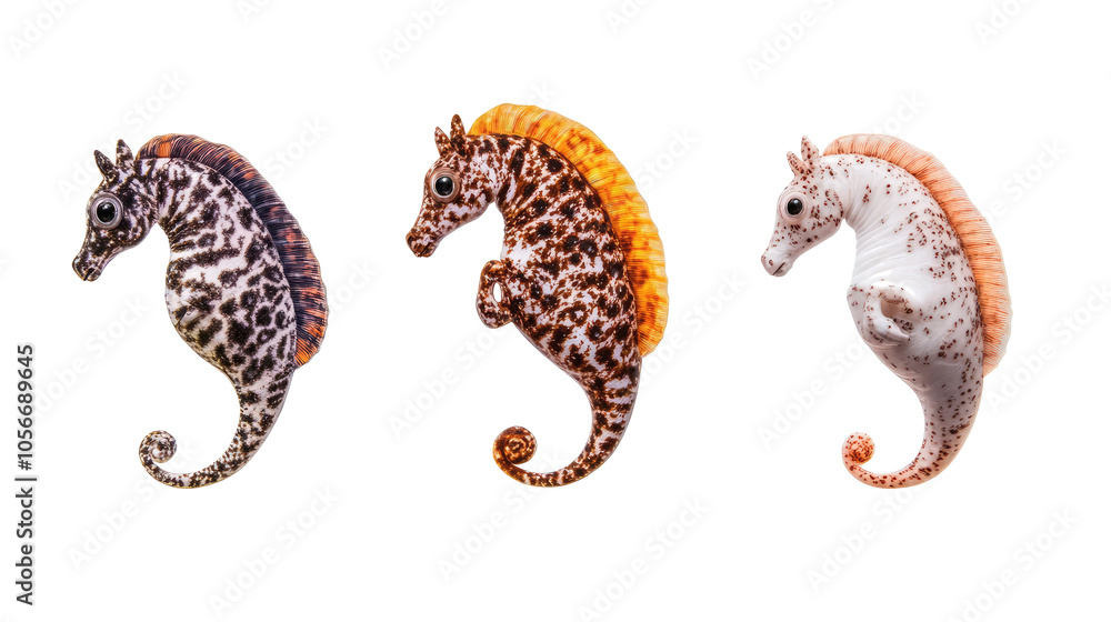 Poster vibrant collection of unique sea horses with distinct patterns generative ai