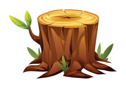 recommend clip art: Tree stump with sprout and grass. Vector cartoon illustration