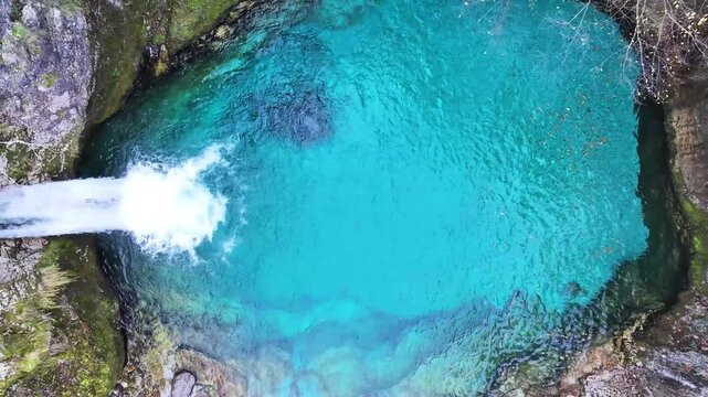 Albania Alps. Theth village autumn colors, Theth blue eye river