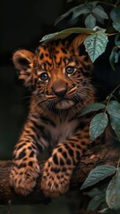 Obraz premium Adorable Leopard Cub Close Up in the Jungle