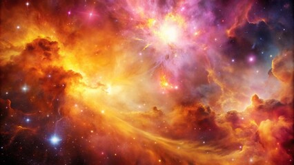 Fototapeta premium Celestial galaxy wallpaper with shades of pink, orange and yellow in a nebula design, space exploration, cosmic