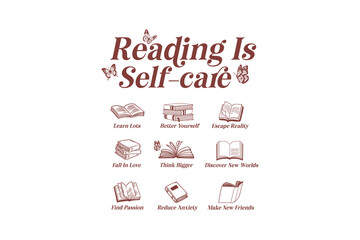 Reading is Self-Care, Book quote SVG T shirt design