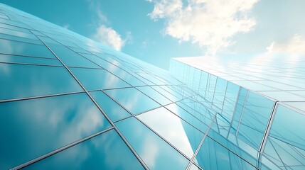 Obraz premium Modern Glass Building Reflecting Sky and Clouds in Architectural Design : Generative AI