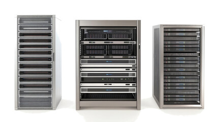 Server Racks Showcasing Multiple Servers on a Transparent Background Generative AI