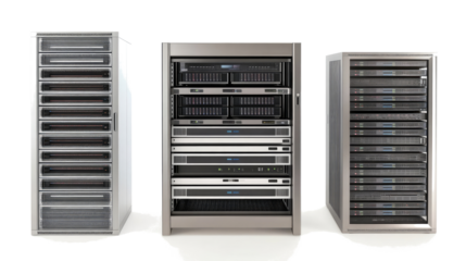 Server Racks Showcasing Multiple Servers on a Transparent Background Generative AI