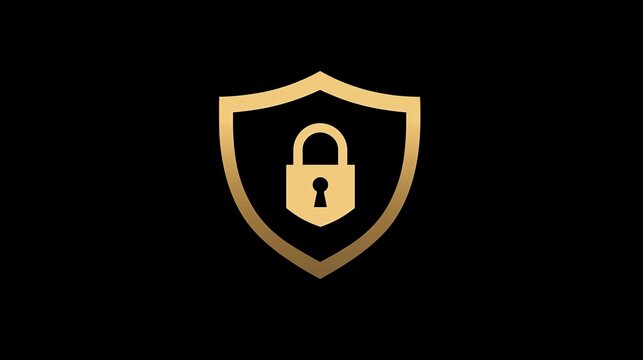A logo design featuring a shield with a lock, representing protection and digital security. This emblem combines strong geometric shapes to convey reliability and trustworthiness, 