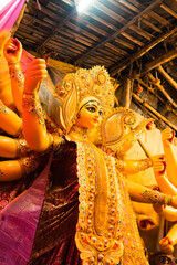 close-up of the Hindu goddess durga ready to go to the puja mandap	
