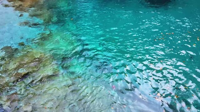 Albania Alps. Theth village autumn colors, Theth blue eye river