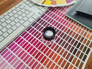 Color swatches and design tools arranged on a workspace 