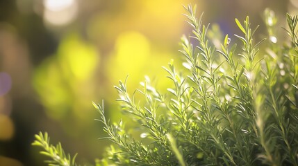 Sunlit Rosemary Plant with Fresh Greenery in Bright Garden Setting : Generative AI