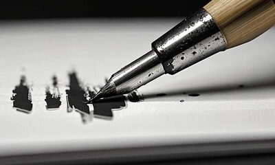 Close-up of a fountain pen creating ink strokes on paper. - Powered by Adobe