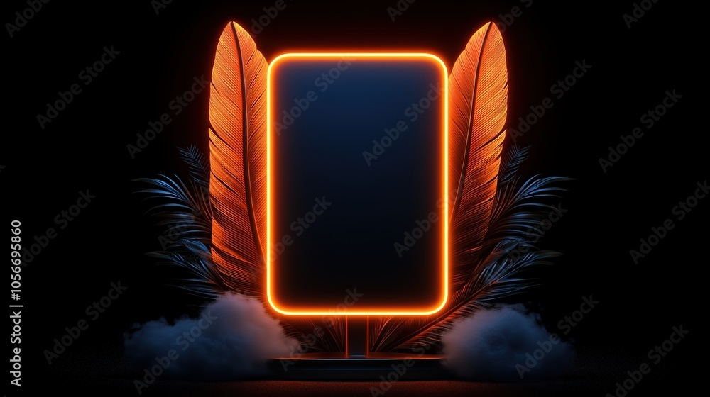 Poster black and orange background with a large, empty square in the middle. the square is surrounded by or