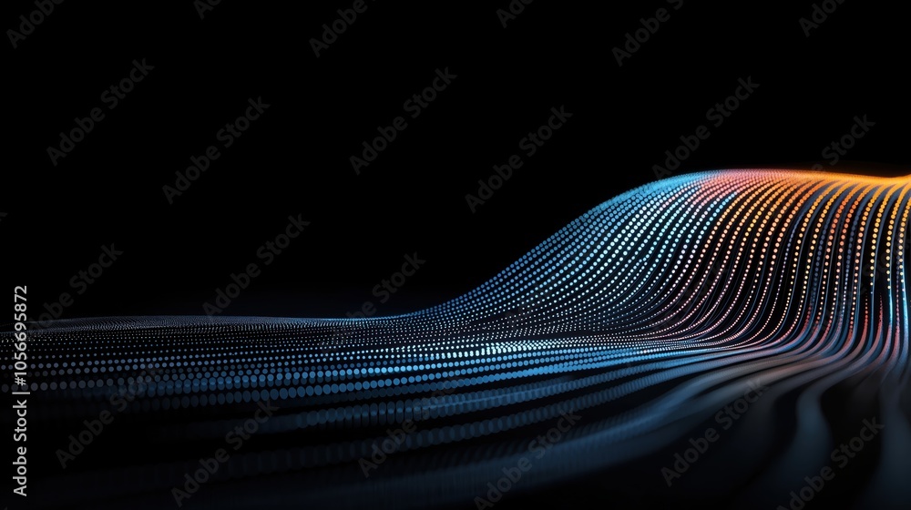 Aufkleber Black background with a blue and orange line. The line is made up of small dots. The image is abstract and has a futuristic feel to it