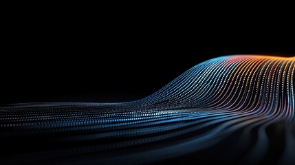 Black background with a blue and orange line. The line is made up of small dots. The image is abstract and has a futuristic feel to it