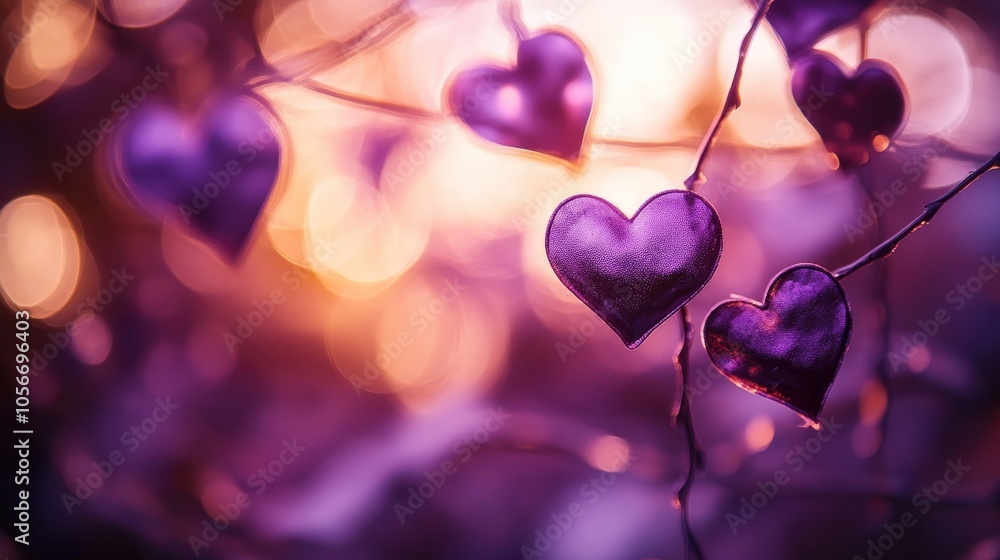 Aufkleber purple hearts appear against a shimmering bokeh backdrop symbolizing affection and warmth in an imag
