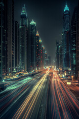 Night view of the big city lights Beautiful lines