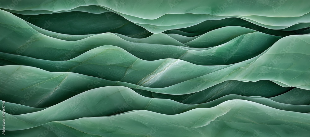 Poster abstract green waves texture resembling flowing fabric or fluid motion, creating a calming and seren