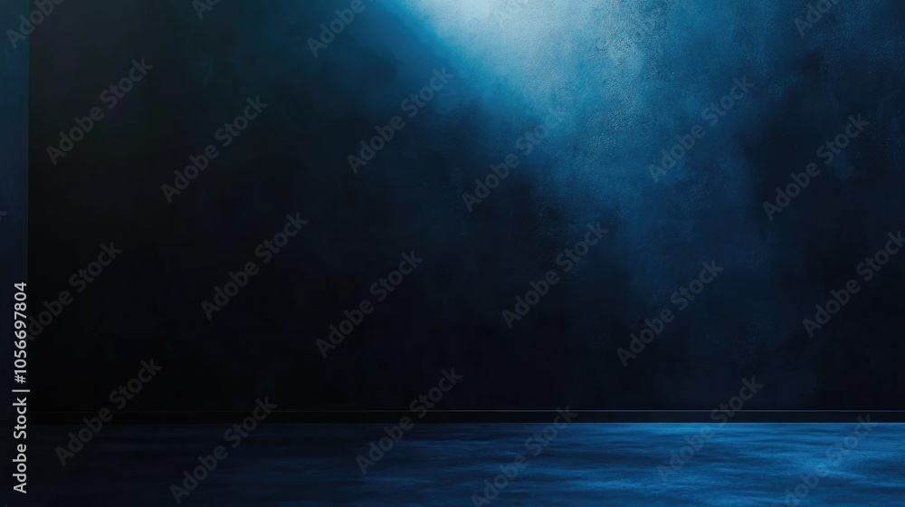 Aufkleber deep black wall illuminated by a light source creating a striking contrast with a dark blue backdrop