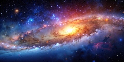 Fototapeta premium Distant galaxy with bright stars and a nebula in the foreground, universe, galaxy