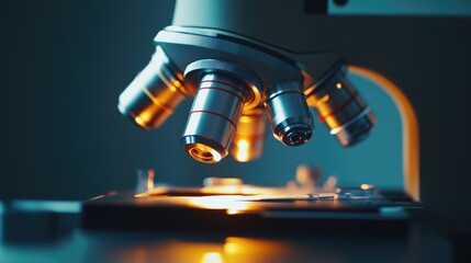 Microscopy research concept image illustrating science and medical treatment with a close up view of a microscope