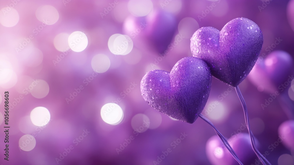 Aufkleber purple hearts appear against a shimmering bokeh backdrop symbolizing affection and warmth in an imag