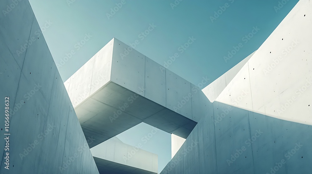 Poster Modern Architectural Structure with Angular Concrete Geometric Design : Generative AI