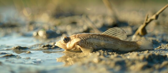 Obraz premium A Small Paw Fish Walking On Mud Mudskippers