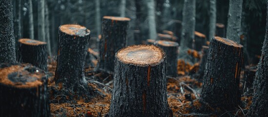 Obraz premium Sawed Off Tree Trunks Due To Bark Beetle Infestation