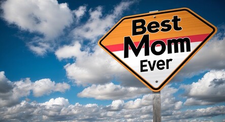 best mom ever text on road sign with clouds and sky background