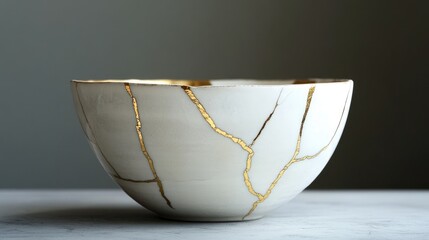 Bowl restored with gold filled cracks using the Kintsugi technique