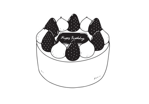recommend clip art: バースデープレートの乗ったショートケーキの線画