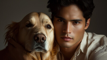 Man and Golden Retriever Dog Portrait