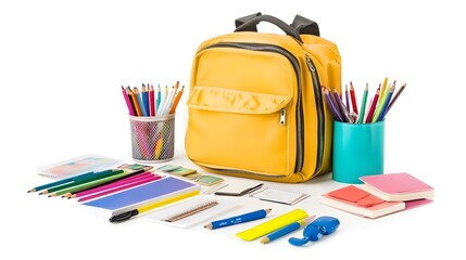 Colorful school supplies arranged neatly