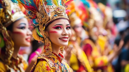 Fototapeta premium Vibrant parade showcasing ornate floats lively marching bands and traditional attire during a festive celebration