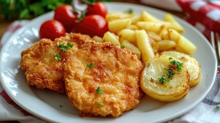 Meat In Batter On A White Plate On The Table