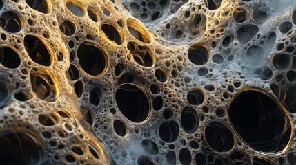 Abstract Gold and Black Cellular Structure with Smoke