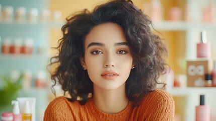 A visually striking stock photo showcasing an influencer providing beauty tips and tricks in a tutorial video, with a plethora of vibrant props and engaging visuals in the background