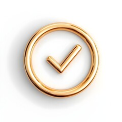 Golden Checkmark Icon Inside Perfect Circle on White Background