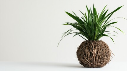 Rootbound root ball of a Dracaena houseplant on a clean white background