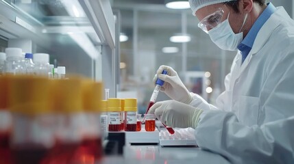 Medical technologist conducting blood analysis in laboratory environment