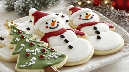 Delightful hand decorated Christmas cookies showcasing festive trees and cheerful snowmen that capture the enchanting spirit of the season