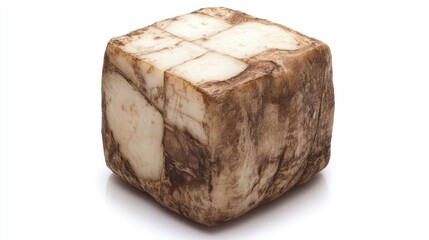 Taro root cube isolated on a white background