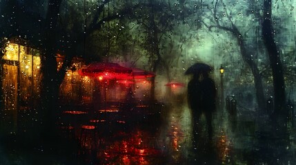 Raindrops on caf� window.