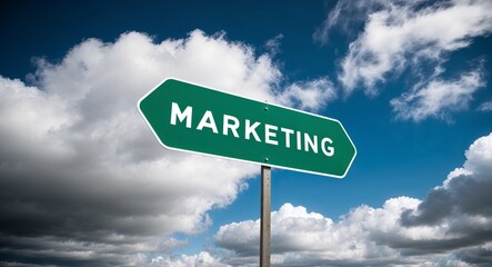 digital marketing text on road sign with clouds and sky background