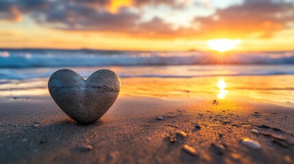 Handcrafted heart shape against a sunset beach backdrop symbolizing praise worship and the essence of freedom in life