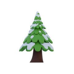 3D rendering of a cartoon pine tree covered with snow